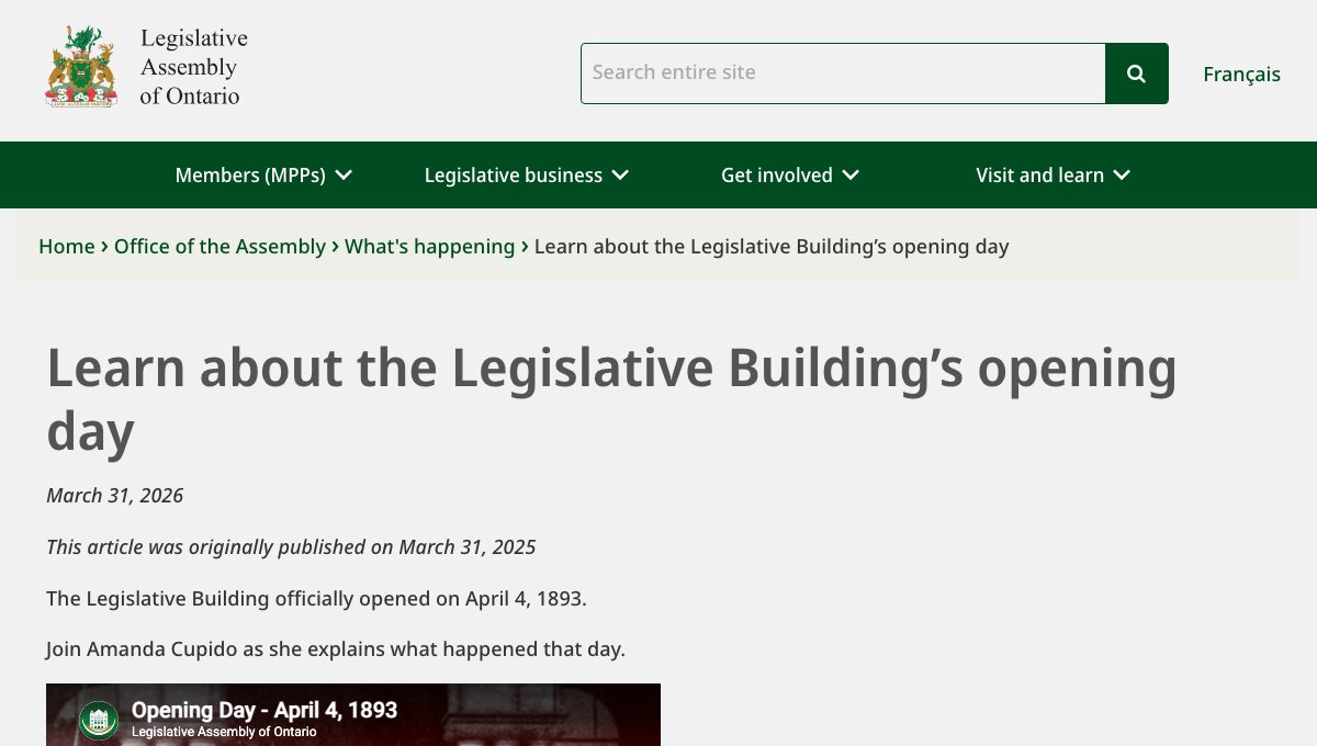 Learn about the Legislative Building's opening day
