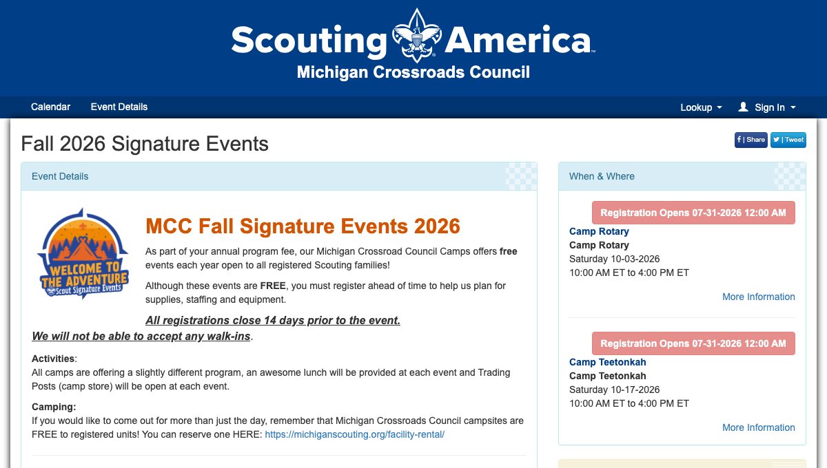 Fall Signature Event at Camp Rotary (Oct 3)